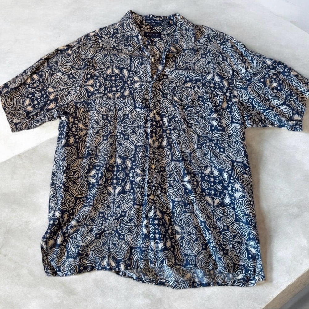 GANT Men’s Linen Cotton Paisley Button-Up Shirt Size L